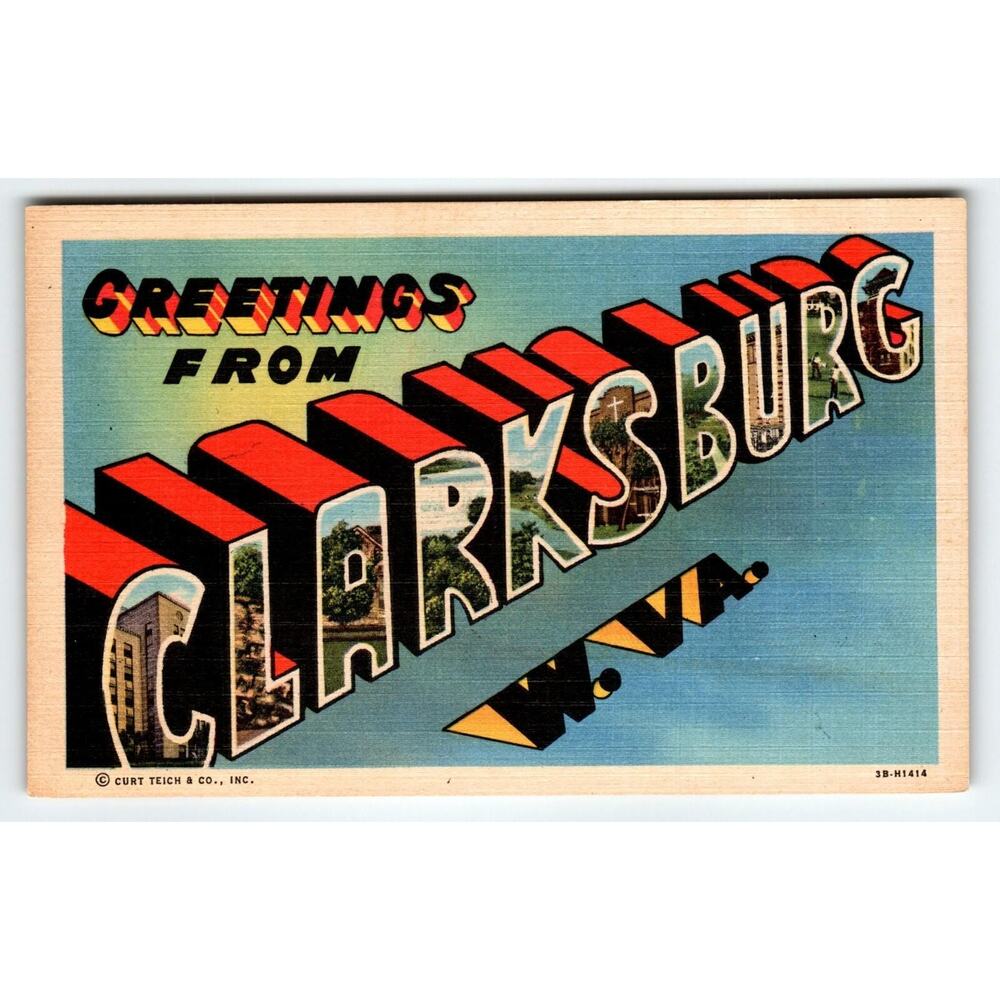 Greetings From Clarksburg West Virginia Large Letter Postcard Linen Curt Teich
